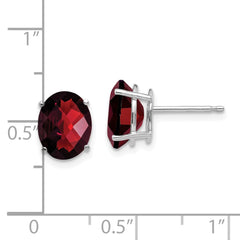 14K White Gold 9x7mm Oval Garnet Checker Stud Earrings