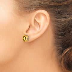 14K Yellow Gold 10x8mm Oval Citrine Checker Stud Earrings