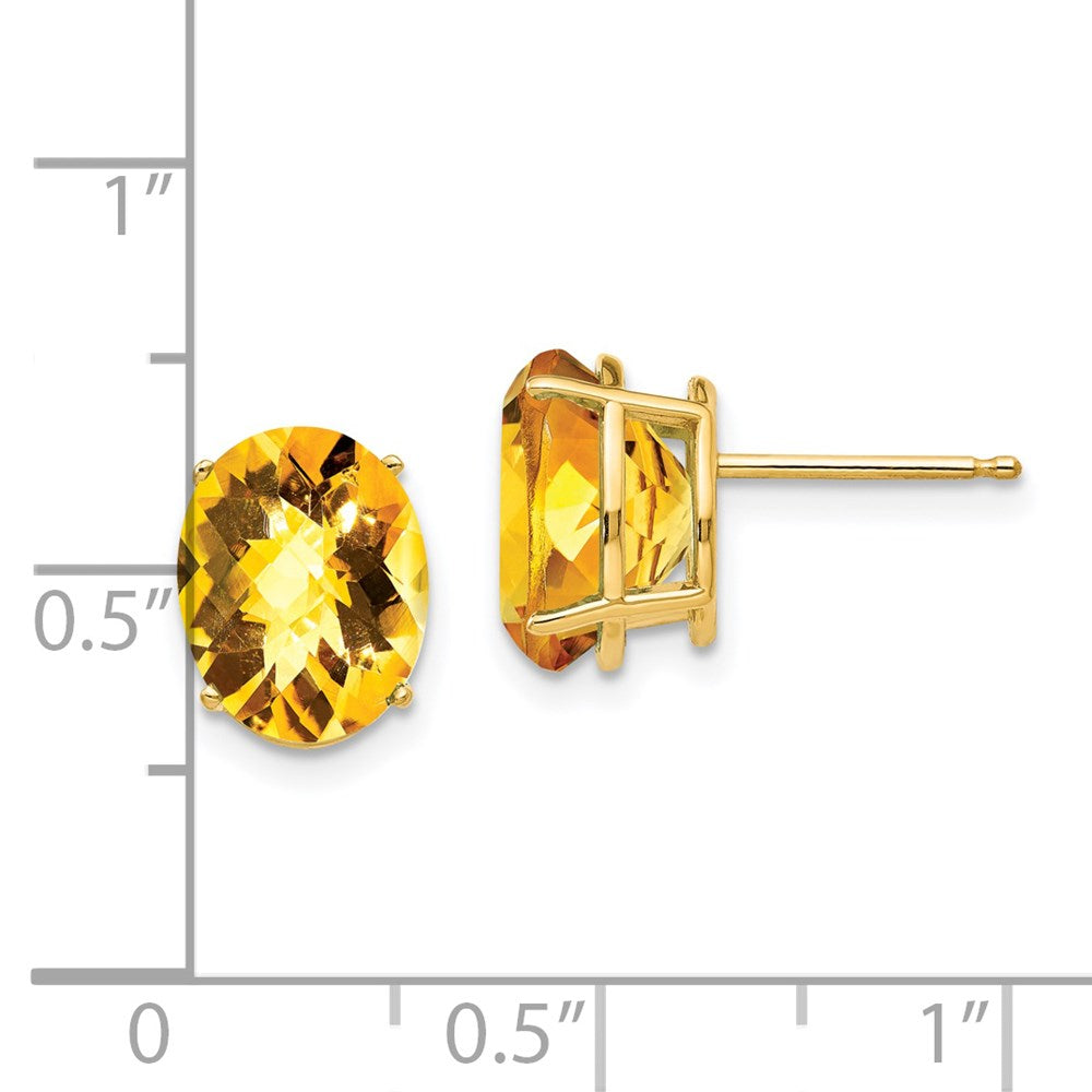 14K Yellow Gold 10x8mm Oval Citrine Checker Stud Earrings