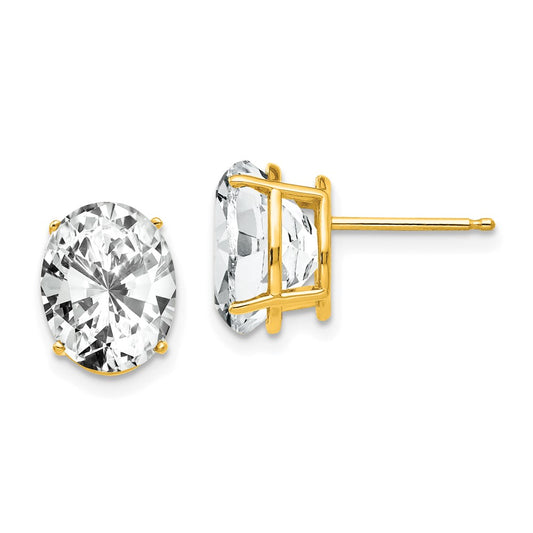 14K Yellow Gold 10x8mm Oval Cubic Zirconia Earrings