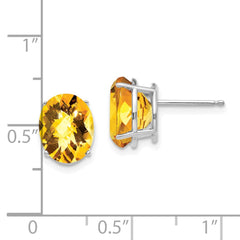 14K White Gold 10x8mm Oval Citrine Checker Stud Earrings