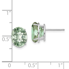 14K White Gold 10x8 Oval Checker-cut Green Quartz Earrings