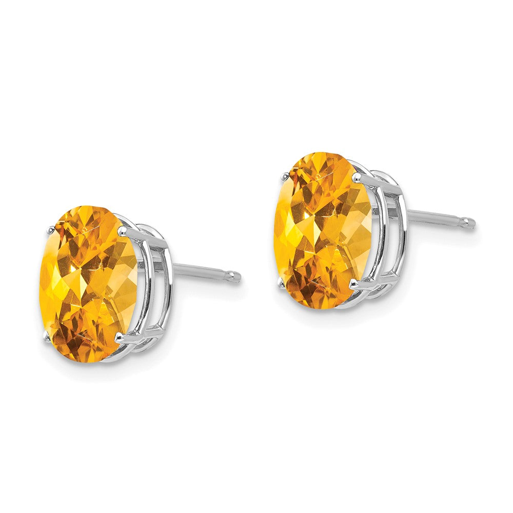 14K White Gold 10x8mm Oval Citrine Stud Earrings