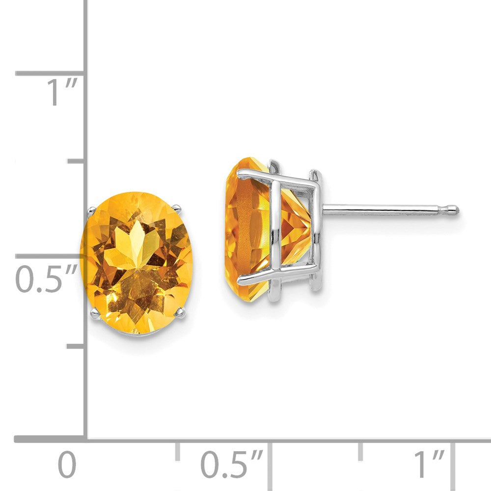 14K White Gold 10x8mm Oval Citrine Stud Earrings