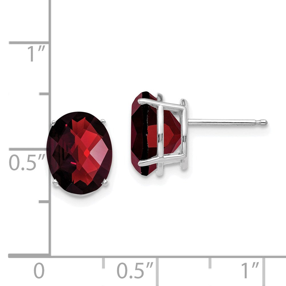 14K White Gold 10x8mm Oval Garnet Checker Stud Earrings