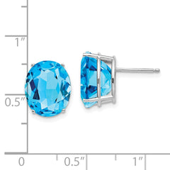 14K White Gold Blue Topaz Oval Stud Earrings