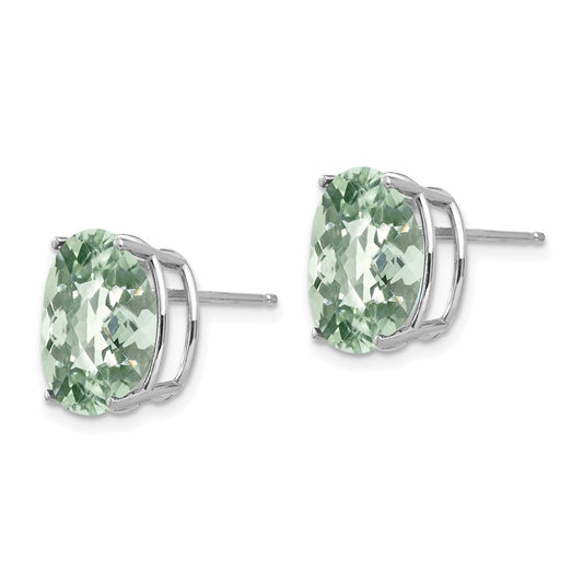 14K White Gold 12x10 Oval Checker-cut Green Quartz Earrings