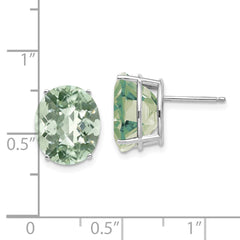 14K White Gold 12x10 Oval Checker-cut Green Quartz Earrings