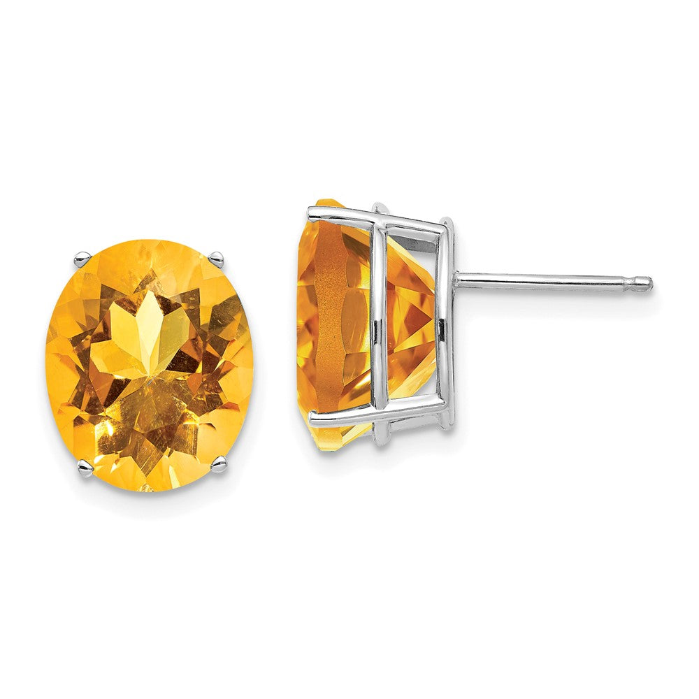 14K White Gold 12x10mm Oval Citrine Stud Earrings