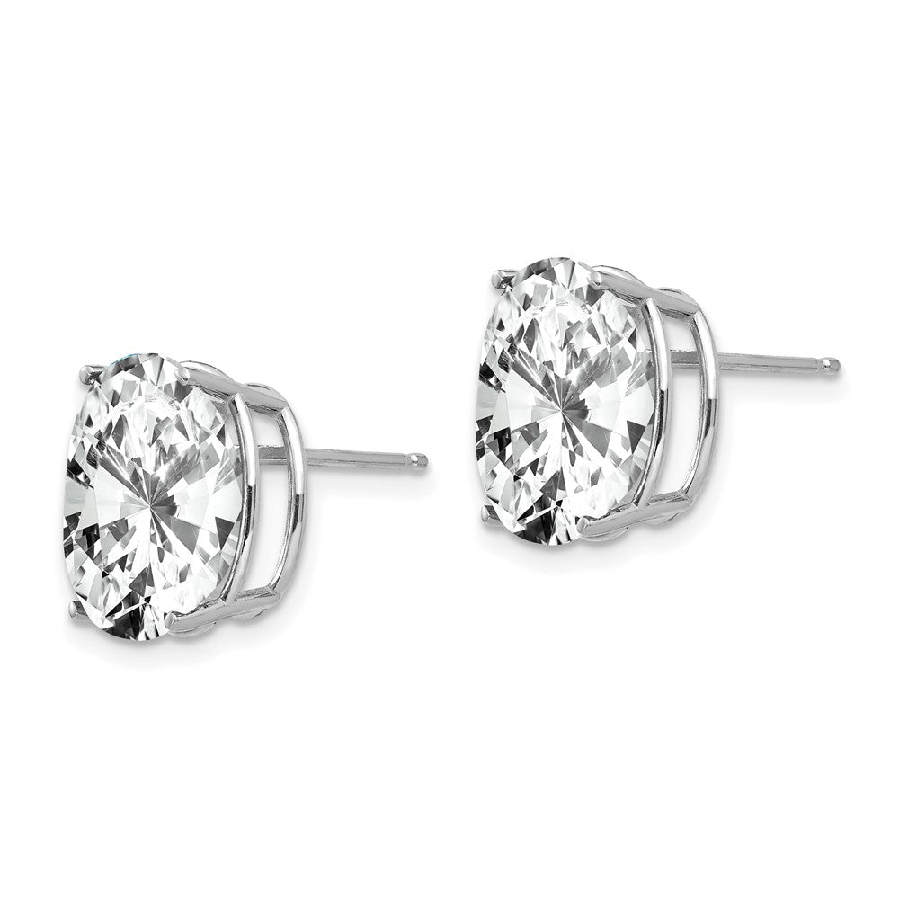 14K White Gold Cubic Zirconia Oval Stud Earrings