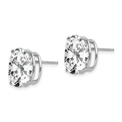 14K White Gold Cubic Zirconia Oval Stud Earrings