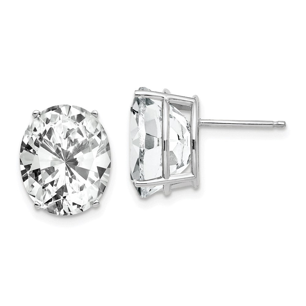 14K White Gold Cubic Zirconia Oval Stud Earrings