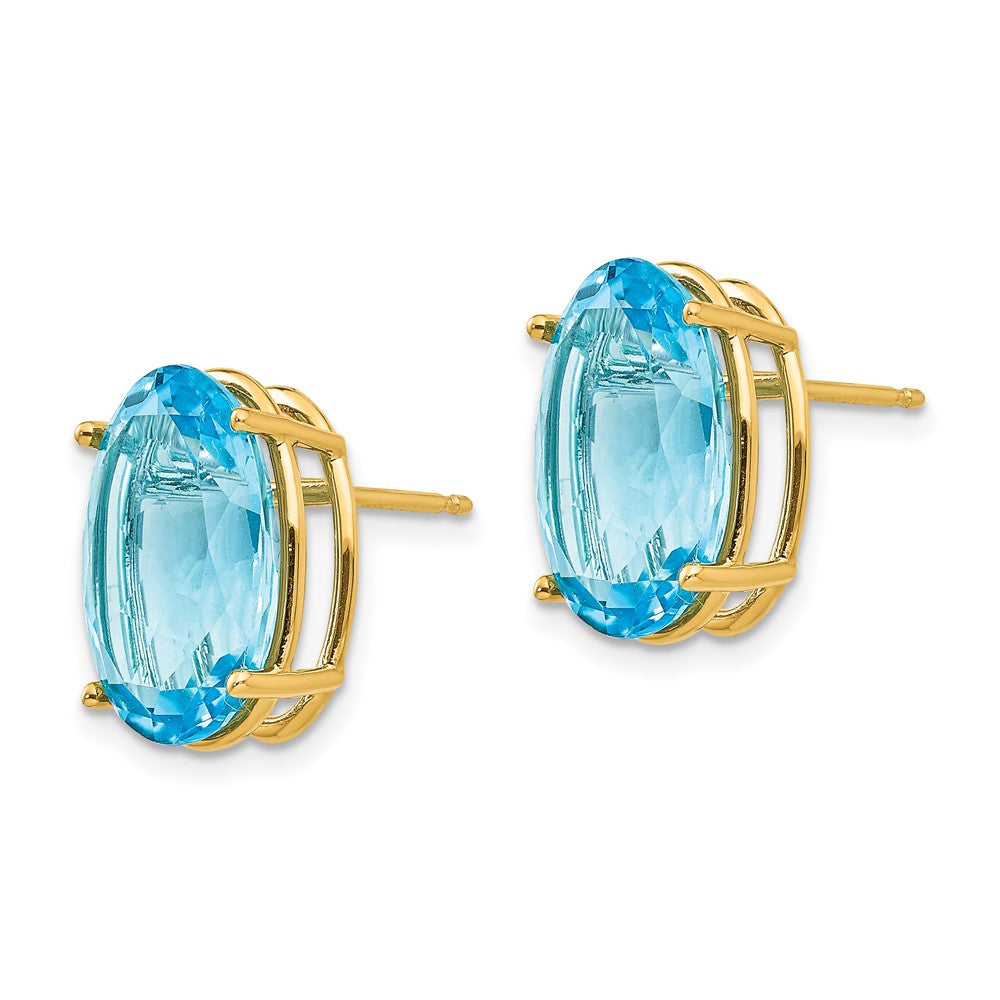 14K Yellow Gold 14x10mm Oval Blue Topaz Stud Earrings