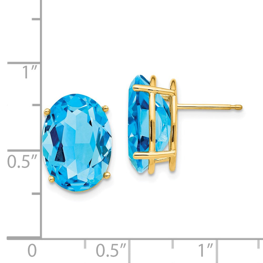 14K Yellow Gold 14x10mm Oval Blue Topaz Stud Earrings