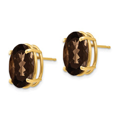 14K Yellow Gold 14x10 Oval Smokey Quartz Stud Earrings