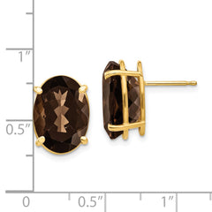 14K Yellow Gold 14x10 Oval Smokey Quartz Stud Earrings