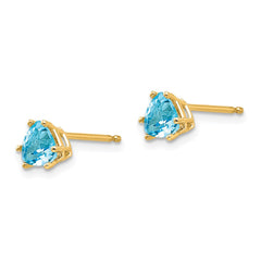 14K Yellow Gold 5mm Trillion Blue Topaz Stud Earrings