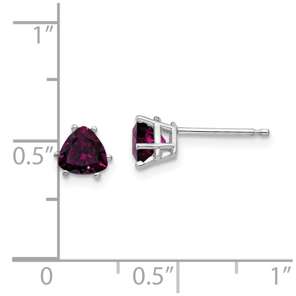 14K White Gold Rhodolite Garnet Trillion Stud Earrings