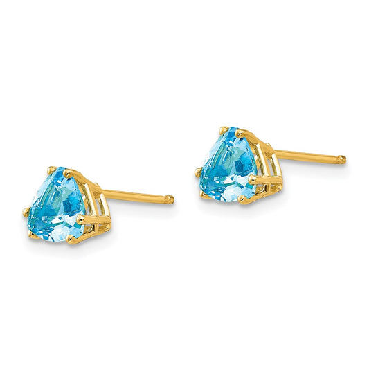 14K Yellow Gold 6mm Trillion Blue Topaz Stud Earrings