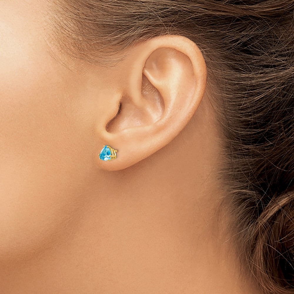 14K Yellow Gold 6mm Trillion Blue Topaz Stud Earrings