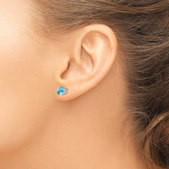 14K White Gold 6mm Trillion Blue Topaz Stud Earrings