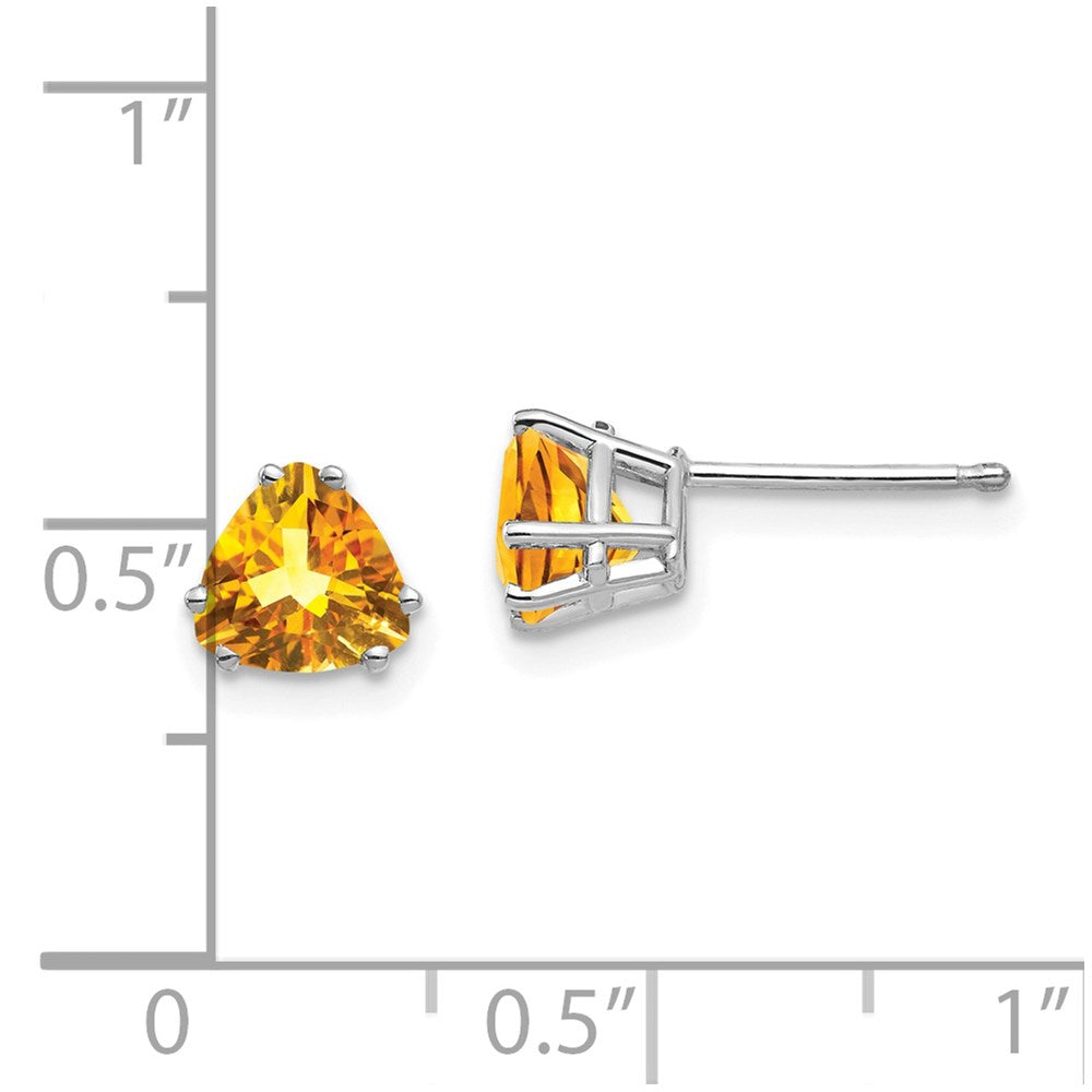 14K White Gold Citrine Trillion Stud Earrings