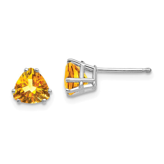 14K White Gold Citrine Trillion Stud Earrings