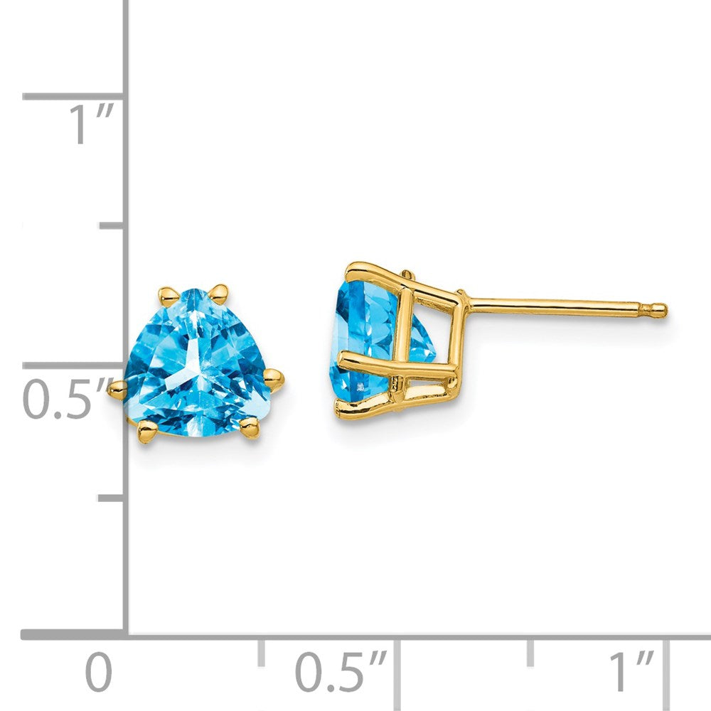 14K Yellow Gold 7mm Trillion Blue Topaz Stud Earrings