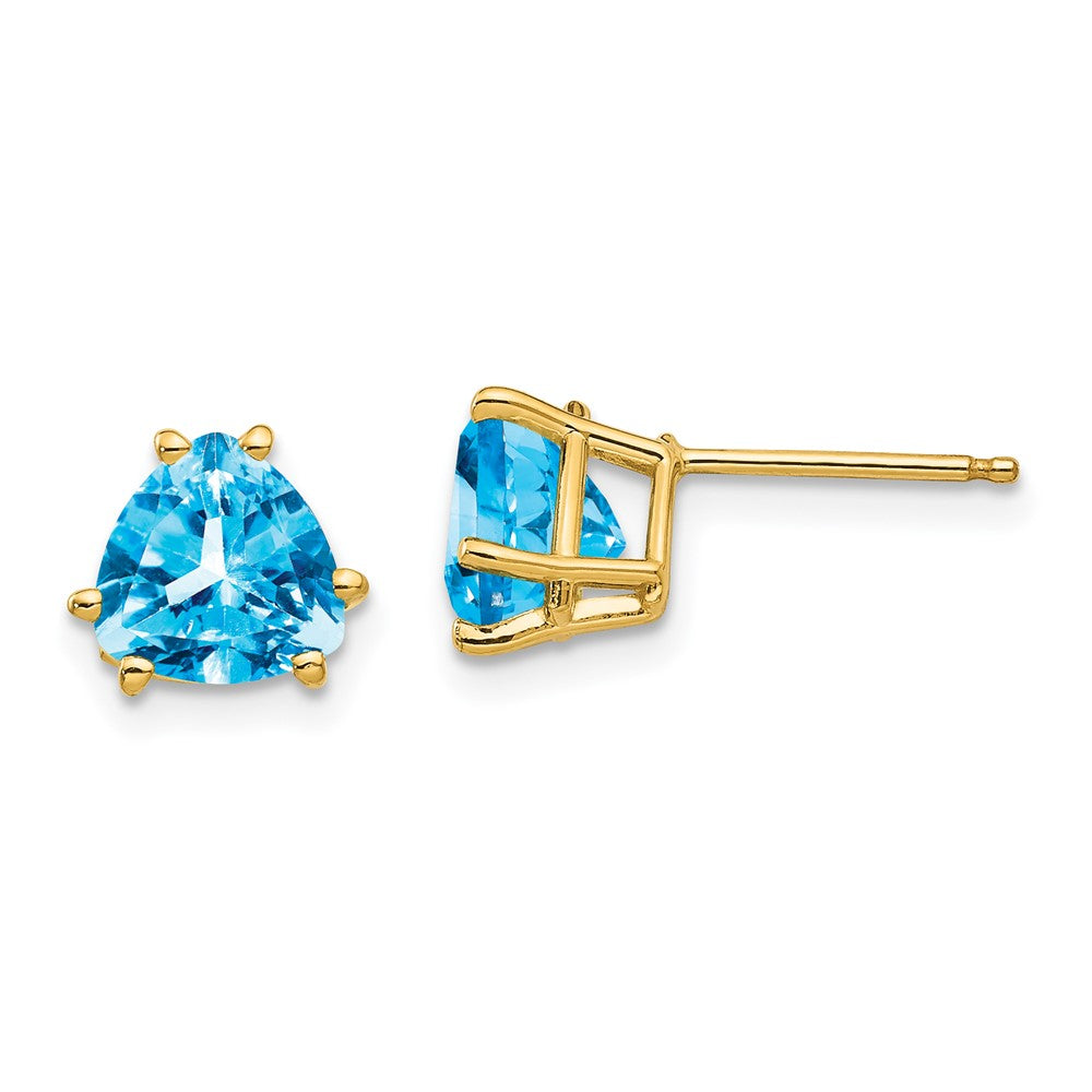 14K Yellow Gold 7mm Trillion Blue Topaz Stud Earrings