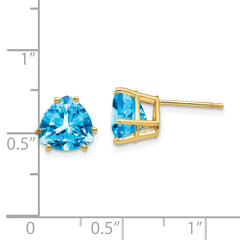 14K Yellow Gold 8mm Trillion Blue Topaz Stud Earrings