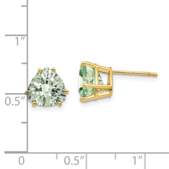 14K Yellow Gold 8mm Trillion Checker-cut Green Quartz Earrings