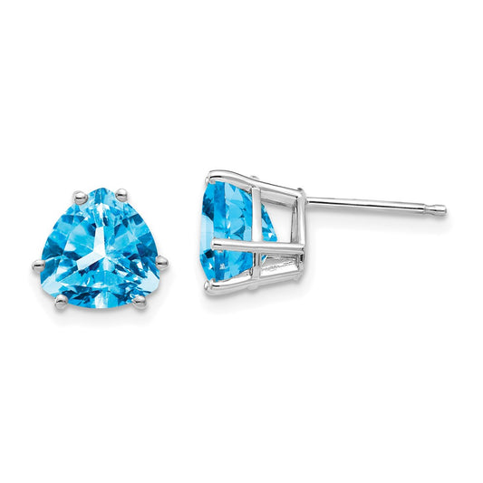 14K White Gold 8mm Trillion Blue Topaz Stud Earrings