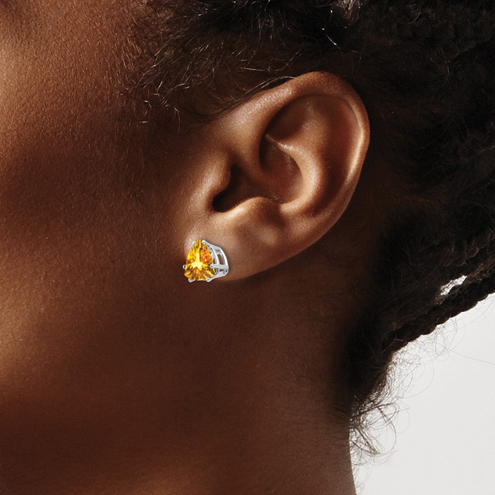 14K White Gold Citrine Trillion Stud Earrings