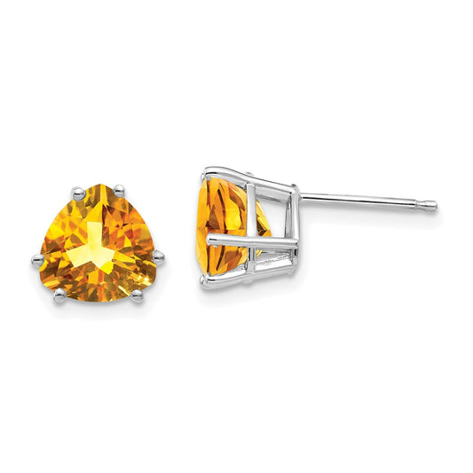 14K White Gold Citrine Trillion Stud Earrings