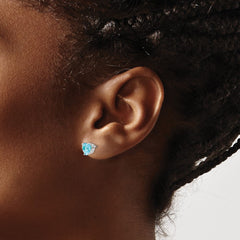 14K White Gold 6mm Heart Blue Topaz Stud Earrings