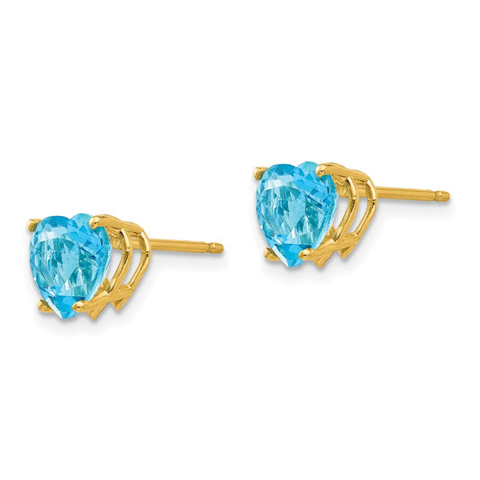 14K Yellow Gold 7mm Heart Blue Topaz Stud Earrings