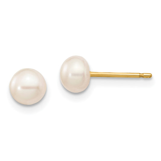14K Yellow Gold 5-6mm Button FWC Pearl Boxed 3 pair Post Earrings Set