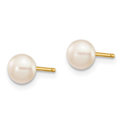 14K Yellow Gold 5-6mm Button FWC Pearl Boxed 3 pair Post Earrings Set