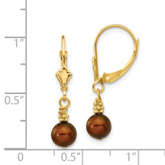 14K Yellow Gold 5-6mm Coffee Brown Semi-round FWC Pearl Leverback Earrings