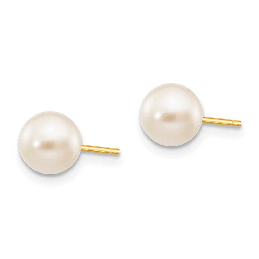 14K Yellow Gold 6-7mm Round White Saltwater Akoya Cultured Pearl Stud Post Earrings