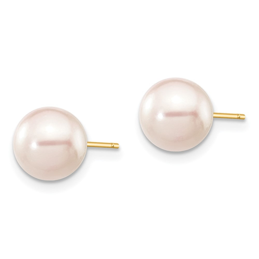 14K Yellow Gold 7-8mm Round White Saltwater Akoya Cultured Pearl Stud Post Earrings