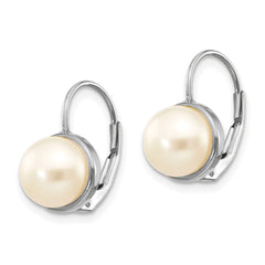 14K White Gold 6-7mm Button FWC Pearl Leverback Earrings