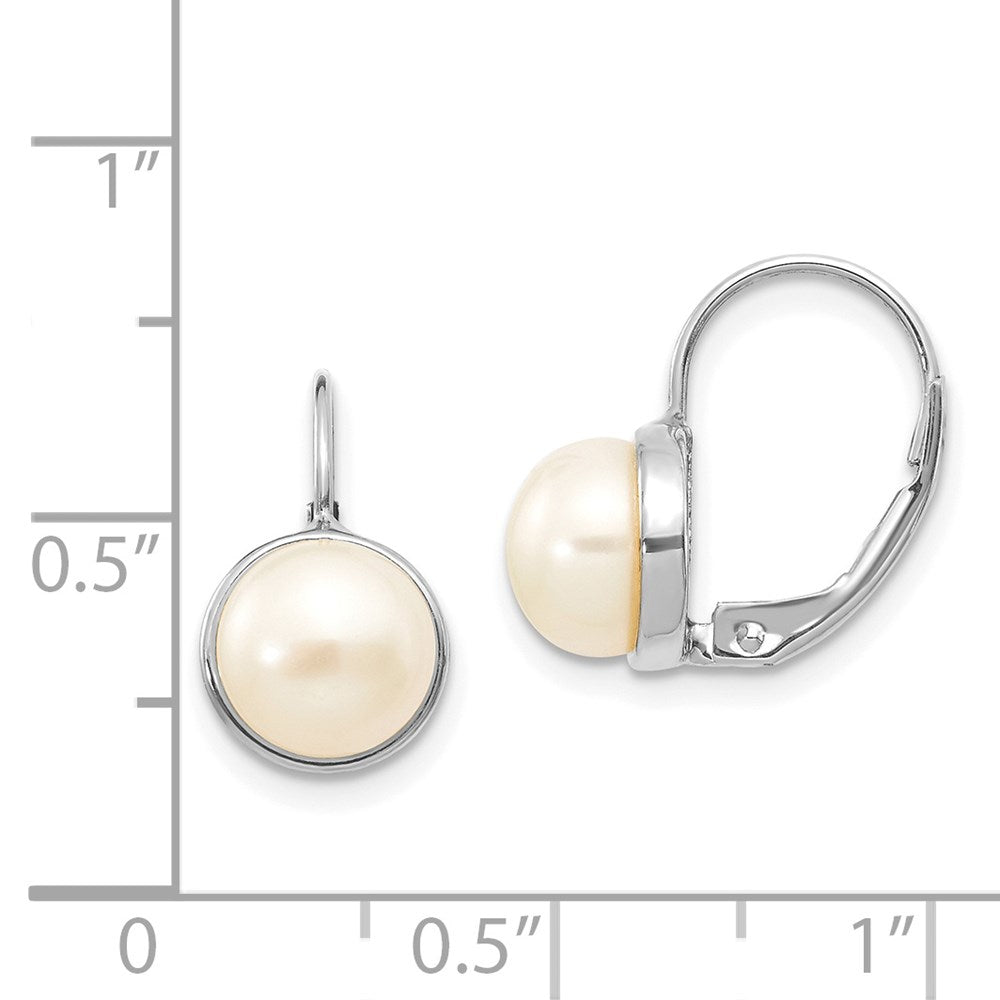 14K White Gold 6-7mm Button FWC Pearl Leverback Earrings