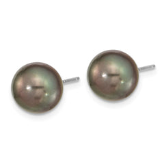 14K White Gold 9-10mm Black Round Saltwater Cultured Tahitian Pearl Post Earrings