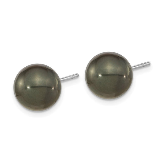 14K White Gold 10-11mm Black Round Saltwater Cultured Tahitian Pearl Post Earrings