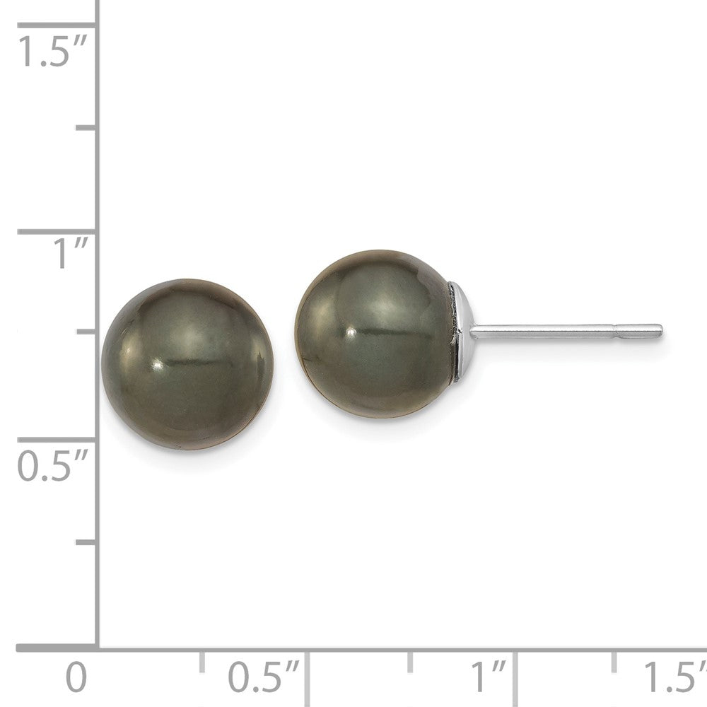 14K White Gold 10-11mm Black Round Saltwater Cultured Tahitian Pearl Post Earrings