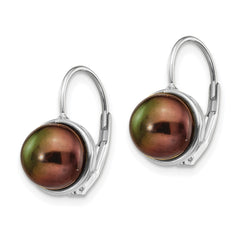 14K White Gold 6-7mm Black Button FWC Pearl Leverback Earrings