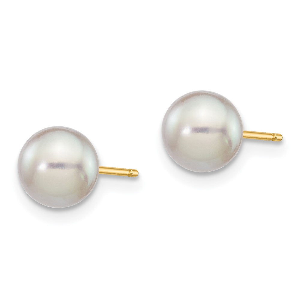 14K Yellow Gold 6-7mm Round Grey Saltwater Akoya Cultured Pearl Stud Post Earrings