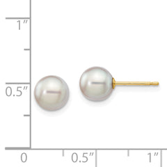 14K Yellow Gold 6-7mm Round Grey Saltwater Akoya Cultured Pearl Stud Post Earrings