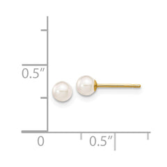 14K Yellow Gold 3-4mm Round White Saltwater Akoya Cultured Pearl Stud Post Earrings